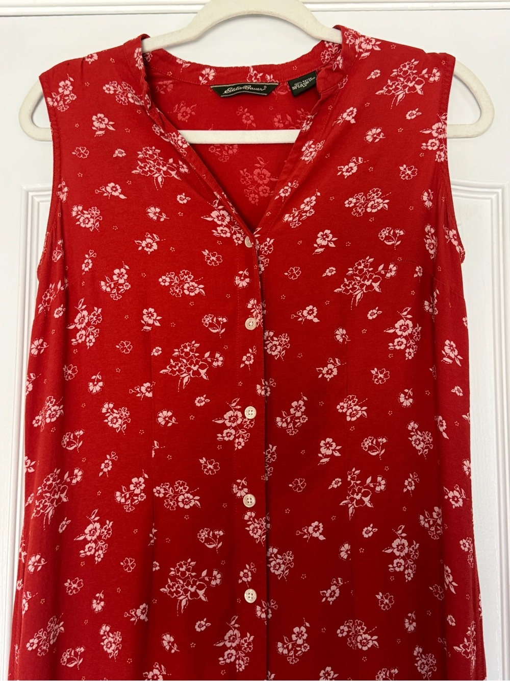 Vintage 90s Eddie Bauer Red Floral Rayon Button Front Maxi Dress M - Picture 6 of 10